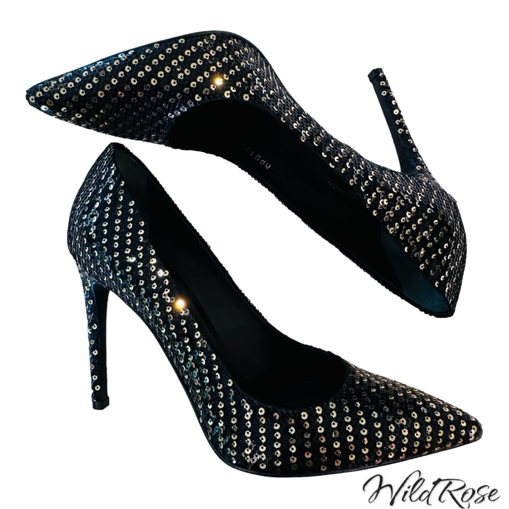 Louis Vuitton LV ‘Midnight Sun’ Black & Gold Sequins Pointy Toe Leather Pumps 36 - Picture 7 of 16